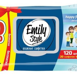 салфетки влажные Эмили Стайл Для всей семьи ЭКОНОМ 100+20 ш. упаковка с крыш. (+20% БЕСП.) (14)