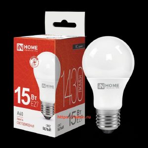 лампа светодиодная LED-A60-VC 15Вт 230В Е27 4000К 1430Лм IN HOME (10)
