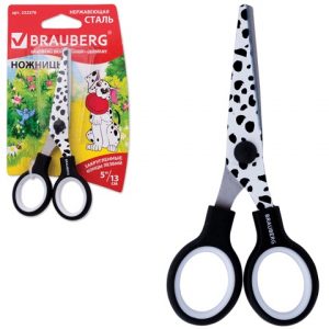 Ножницы BRAUBERG, 130 мм, с цветной печатью, чёрно-белые, с европодвесом,[СА8472]
