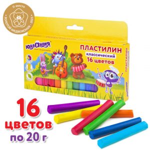 пластилин классический ЮНЛАНДИЯ "ЮНЛАНДИК-МУЗЫКАНТ", 16 цветов, 320 г, ВЫСШЕЕ КАЧЕСТВО