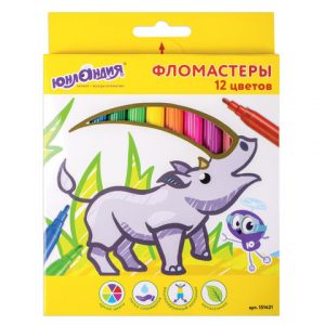 фломастеры ЮНЛАНДИЯ 12 цветов, "ЭКЗОТИКА", вентилируемый колпачок, картон