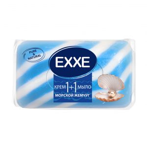 мыло-крем EXXE 1+1 Морской жемчуг 1шт*80г ТУРЦИЯ полосатое  (СИНЕЕ)(72)