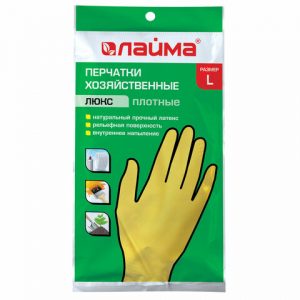 перчатки резиновые (латексные) ЛАЙМА "Люкс", L, МНОГОРАЗОВЫЕ, хлоп. напыление, плотные(12)
