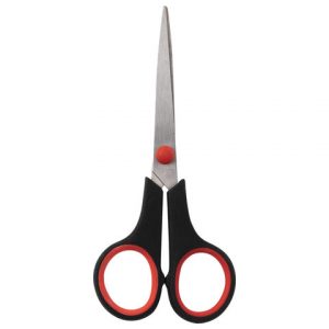 ножницы STAFF EVERYDAY, 150 мм, бюджет, резиновые вставки, черно-красные, ПВХ чехол(12)