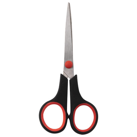 ножницы STAFF EVERYDAY, 150 мм, бюджет, резиновые вставки, черно-красные, ПВХ чехол(12)