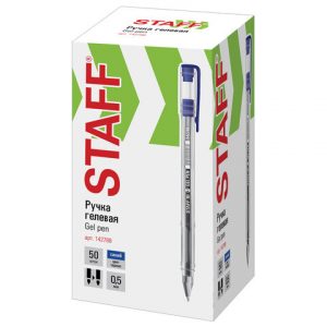 ручка гелевая STAFF "Basic" GP-789, СИНЯЯ, корпус прозрачный, хромированные детали, узел 0,5 мм(50)