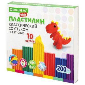 пластилин классический 10 цветов BRAUBERG KIDS, 200 г, со стеком (20)