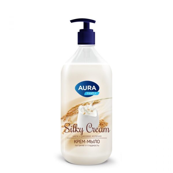 мыло жидк AURA Шелк и рисовое молочко Silky Cream  1000мл.(6)