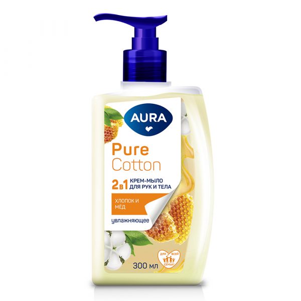 мыло жидк AURA Хлопок и мед Pure Cotton 300мл.(12)55290
