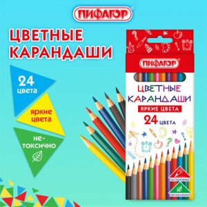 карандаши цветные ПИФАГОР ЭКО "КЛАССИК", 24 цвета, шестигранные
