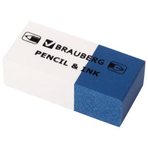 резинка стирательная BRAUBERG "PENCIL & INK", 39х18х12 мм, для ручки и карандаша, бело-синяя (36)