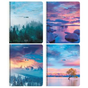 тетрадь 96 л. BRAUBERG, А5 BRAUBERG, гребень, клетка, обложка картон, "Travel" (микс в спайке)(4)