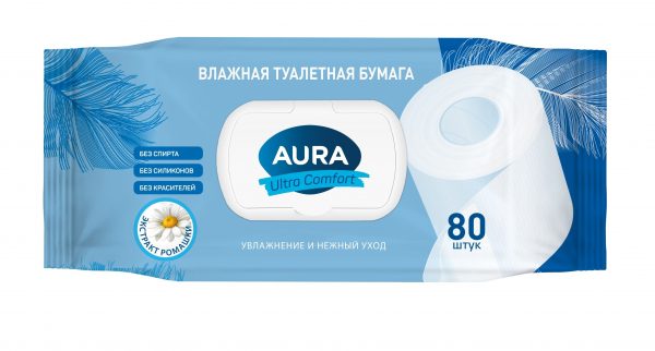 бумага туалетная AURA COMFORT Влажная с клапаном 80 шт (12)