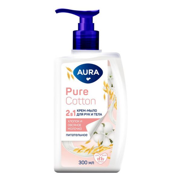 мыло жидк AURA Хлопок и овсяное молочко Pure Cotton 300мл.(12)55291