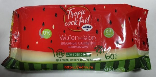 салфетки влажные AURA TROPIK COCKTAIL освежающие 60 шт. (24) 09790