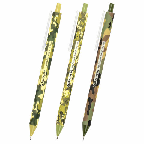 карандаш механический 0,5 мм, BRAUBERG SOFT PRINT MILITARY, HB, корпус soft-touch ассорти