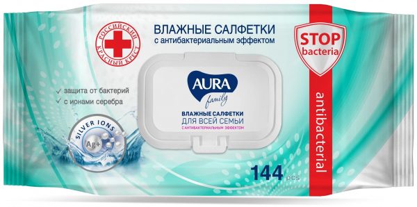 салфетки влажные AURA FAMILY антибактериальные с клапаном 70шт. (12) к 9999