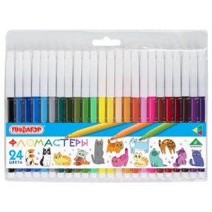 фломастеры ПИФАГОР "ВЕСЕЛЫЕ ПИТОМЦЫ", 24 цв., невентилируемый колпачок(12)