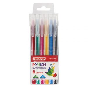 ручки шариковые ПИФАГОР "Веселые зверята", НАБОР 6 шт., АССОРТИ, узел 0,7 мм, линия письма 0,35 мм