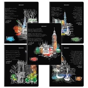 тетрадь 48 л. BRAUBERG,  А5, скоба, клетка, выборочный лак, "ГОРОДА" (микс в спайке)(10)