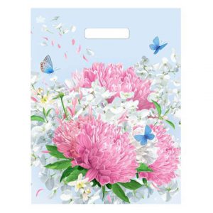 пакет с вырубной ручкой ПВД, 31х40 см, "Нежная хризантема", 30 мкм (100)