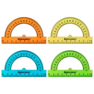 транспортир пластиковый 10 см, 180 градусов, BRAUBERG, прозрачный, неоновый, ассорти (20)