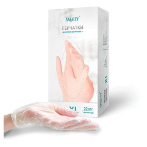 перчатки виниловые 50 пар  , XL прозр.SAF&TY.ЧЗ шк3541 (10)