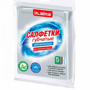салфетка ЦЕЛЛЮЛОЗА губчатые для уборки кухни 15х18 см, КОМПЛЕКТ 5 шт., серые, LAIMA