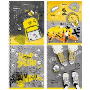 тетрадь 48 л. BRAUBERG гребень, клетка, обложка картон, "Urban Style" (4 вида в спа