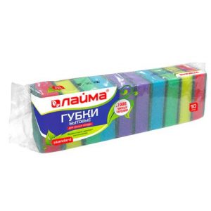 губка д посуды ЛАЙМА, комплект 10шт(8*5.3*2.6)STANDART., чистящий слой (абразив)(55)