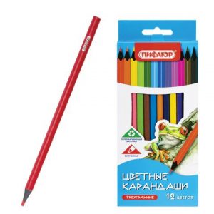 карандаши цветные ПИФАГОР "стандарт",12 цв.,цветов трехгранные