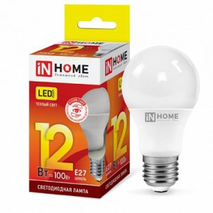 лампа светодиодная LED-A60-VC 12Вт 230В Е27 3000К 1140Лм IN HOME ( теплый свет) (10)