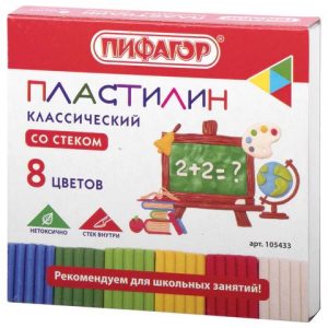 пластилин классический ПИФАГОР ШКОЛЬНЫЙ, 8 цветов, 120 г, со стеком (24)