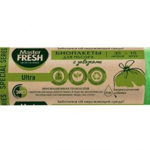 мешки д мусора с завяз MASTER FRESH 35л 15шт.12мкм салатовые(25)