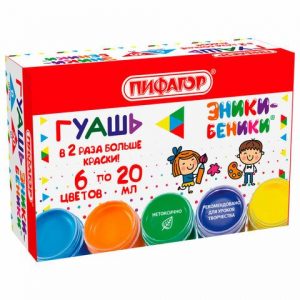 гуашь ПИФАГОР "Эники-Беники NEW", 6 цветов по 20 мл.(36)