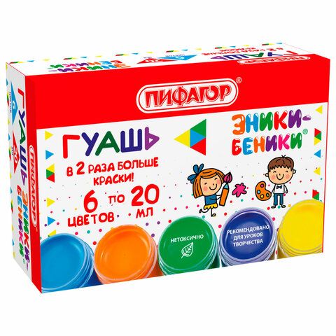 гуашь ПИФАГОР "Эники-Беники NEW", 6 цветов по 20 мл.(36)