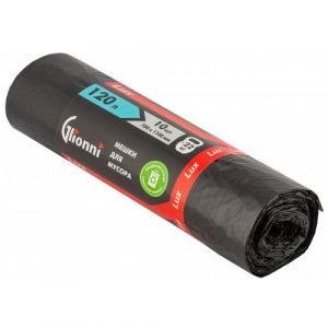 мешки д мусора GLIONNI ЛЮКС  120 л,10 шт.,21 мкм,черн рулон (25)