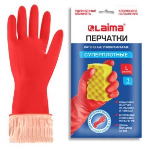 перчатки резиновые  LAIMA МНОГОРАЗОВЫЕ L латекс.с Длин.манжетой 25 см/80 гр.КРАСНЫЕ