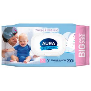 салфетки влажные AURA ULTRA COMFORT для детей,200 шт.(12)