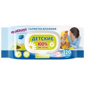 салфетки влажные ЮНЛАНДИЯ 120 шт., универсальные, 0+, с пластиковым клапаном (16)