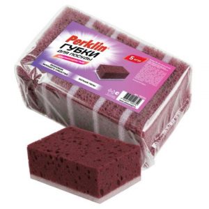 губка д посуды PERKLIN XL, ЭКСТРА ПЕНА, КОМПЛЕКТ 5 штук, КРУПНОПОРИСТЫЕ, цвет вишня (16)