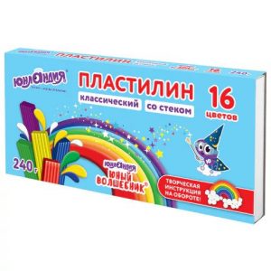 пластилин классический 16 цветов ЮНЛАНДИЯ "ЮНЫЙ ВОЛШЕБНИК", 240 грамм, СО СТЕКОМ, ВЫСШЕЕ КАЧЕСТВО