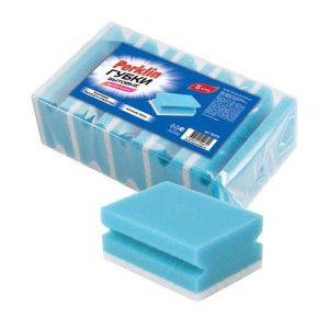 губка д посуды PERKLIN XXL,10х6,5х4,5 см, ПРОФИЛЬНЫЕ, 5 штук,голубые,поролон/абразив (16)