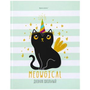 дневник 1-11 класс 40 л., твердый, BRAUBERG, блестки, с подсказом, "Котик"