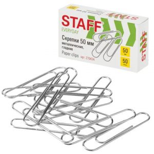 скрепки STAFF "EVERYDAY", 50 мм, металлические,  гладкие 50 шт.,большие  РОССИЯ (8)