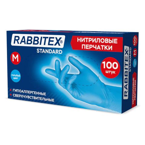 перчатки нитрил RABBITEX (РАББИТЕКС) размер М , 50 пар (100 шт.), голубые (10)