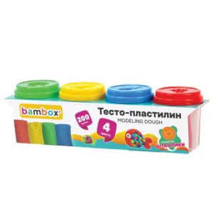 пластилин тесто СУПЕР ПЛАСТИЧНОЕ, 4 цвета, 200 г, крышки-штампики, BAMBOX (БАМБОКС)