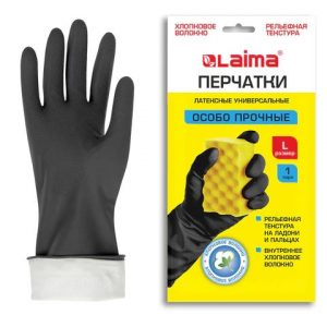 перчатки резиновые ЛАЙМА  L с хлопковым волокном, (латексные) МНОГОРАЗОВЫЕ, хлоп. 60гр.(12)