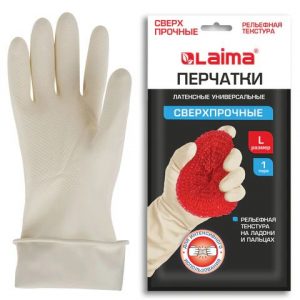перчатки резиновые LAIMA  L"ULTRA" СВЕРХПРОЧНЫЕ, латексные, МНОГОРАЗОВЫЕ, бежевые (вес90 г.)