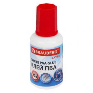 клей ПВА УСИЛЕННЫЙ 20 г с кисточкой (бумага, фотографии, картон, дерево), BRAUBERG Extra